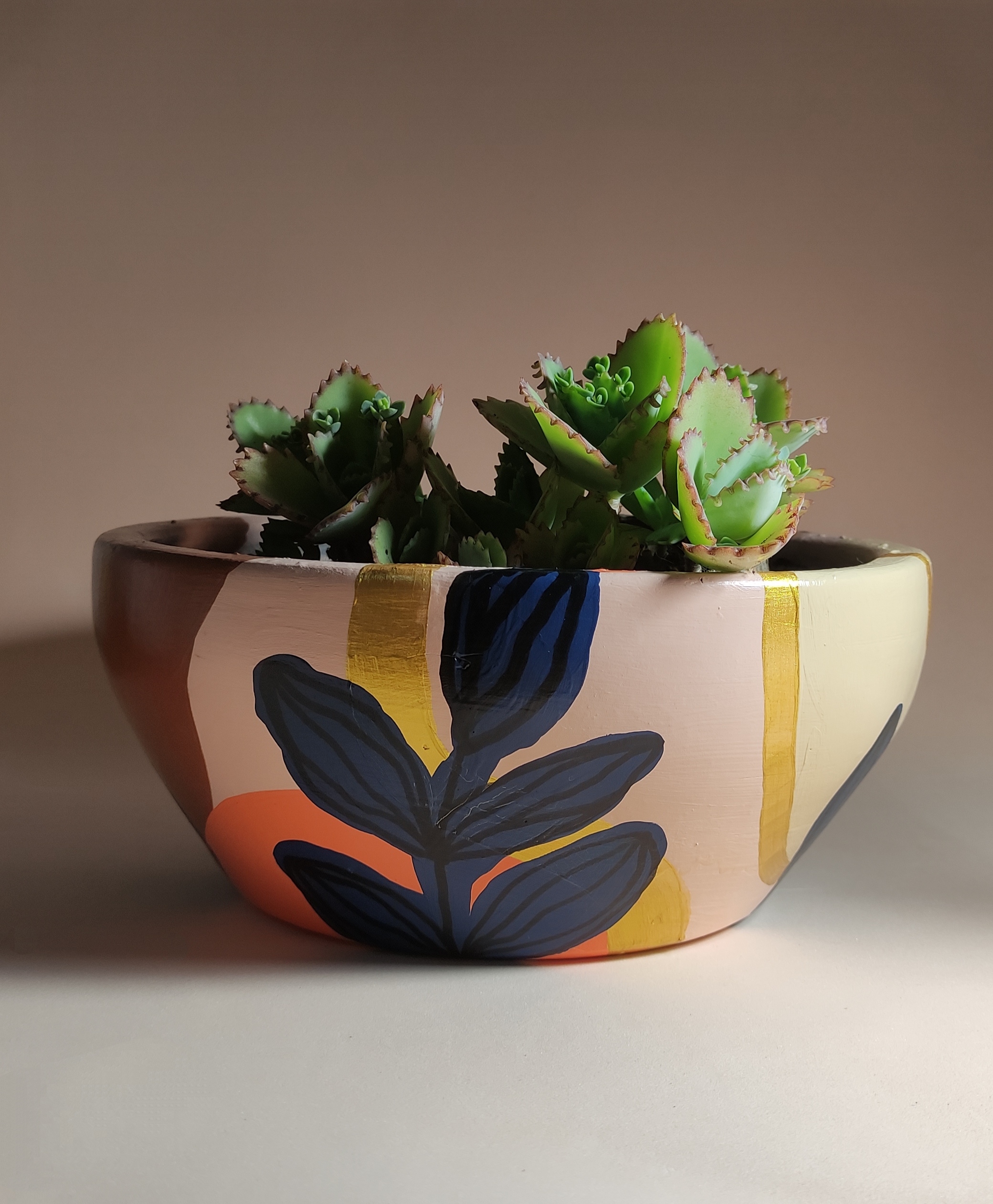 Parede ampla com mural orgânico, iluminada sutilmente